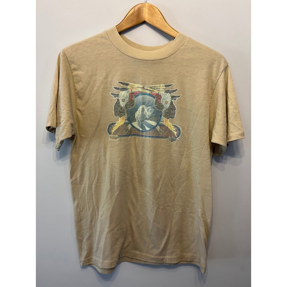 Vintage T-Plus Native American Buffalo Graphic Tee Tan Made in USA Large